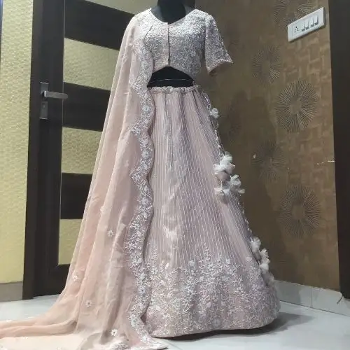 Yeni varış el yapımı boncuk Zari çalışma Lehenga Choli kadınlar için düğün gelin elbise Set