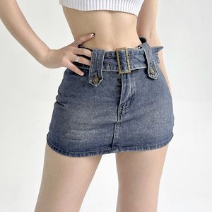 Minifalda asimétrica vaquera de alta calidad para mujer, informal, de tiro alto, con botón de carga, estilo Vintage Y2K, Serpentina recta - Product Image 1