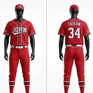 Uniforme de Softbol de Poliéster Premium de 180 GSM, Diseño de Paneles Rojos y Blancos, Logotipo Bordado por Sublimación Personalizado - Product Image 1