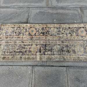 Alfombra Turca de 1.7x4.1 pies, Alfombra Pequeña Vintage, Alfombra Ikat Azul Marrón - Product Image 3