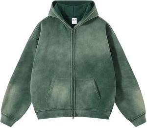 Sweat à capuche zippé vintage délavé à l'acide, épais, personnalisé, effet soleil délavé, polyester/coton, imprimé DTG, avec poche brodée de strass cloutés - Product Image 3