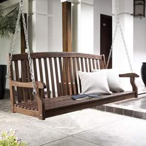 Premium grade porch <b>swing</b> made of polished <b>wood</b> with strong hanging support and vintage country style appeal - Product Image 5