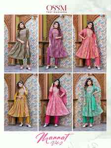 Tendance Style moderne vêtements de mariage et de fête Premium Chanderi feuille impression lourde broderie travail Kurti pantalon avec Dupatta vente en gros - Product Image 6