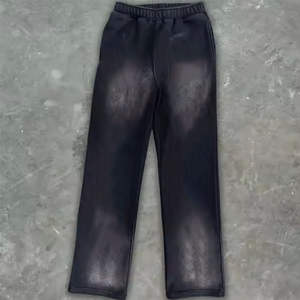 Pantalon de jogging évasé en toile de coton ample pour homme, haute qualité, sur mesure, délavé à l'acide, effet soleil, respirant, écologique, plat - Product Image 3