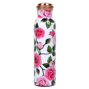 रॉयल शुद्ध तांबे पानी की बोतल 950 ml के साथ फूल गुलाब मुद्रित घर के लिए पानी की बोतल जिम स्वास्थ्य लाभ के लिए उपयोग करता है योग कसरत