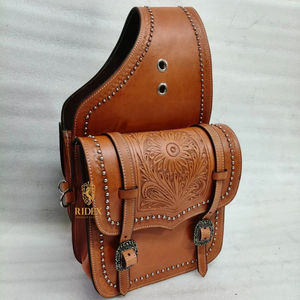 Bolsa de Silla de Montar Occidental de Cuero ADEEFA con Diseño Floral Hecho a Mano para Senderismo, Campamento y Almacenamiento Ecuestre al Aire Libre. - Product Image 1