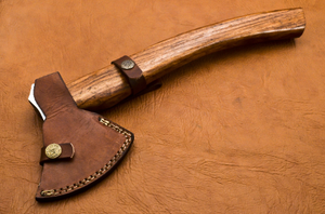 Stainless Steel Axe Head Hatchet Tomahawk Wooden Handle with Leather Sheath for Outdoor Craft Display - Product Image 4