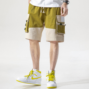 กางเกงขาสั้นผ้าย้อมเอวสูงผ้าย้อมเอวสูงผ้าย้อมสีพื้นสำหรับออกกำลังกายในยิมของผู้ชาย - Product Image 4