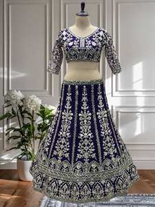 Lancement de la nouvelle collection Radhe Export : Lehenga Choli moderne pour fêtes et mariages, en tissu filet avec broderies, sequins et motifs codés, séchage rapide. - Product Image 4