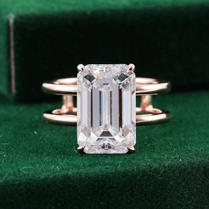 Moissanite de corte esmeralda, anillo de oro rosa de 14K, anillo de compromiso de moissanita, anillo Vintage único para joyería de moda para mujer - Product Image 1