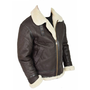 Custom Winter <b>Men's</b> Leather <b>Shearling</b> <b>Jacket</b> Faux Fur Lined Bomber Coat Heavy Duty Aviator Outerwear Wholesale - Product Image 2