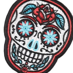 Parches Bordados Personalizados al por Mayor con Diseño de Calavera y Rosa en 3D, Tela de Sarga para Coser a Máquina, para Gorras y Ropa - Product Image 5