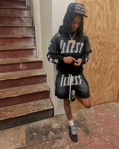 Vente en gros, ensemble sweat à capuche zippé et short avec logo brodé sur mesure, ensemble 2 pièces en coton éponge, ensembles sweats à capuche et jogging - Product Image 1