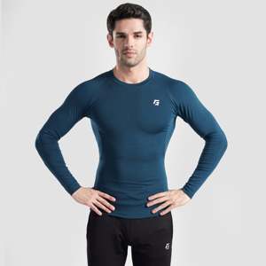 GA Compression Slim Fit <b>Long</b> <b>Sleeves</b> 2.0 (Teal) Breathable Knitted Fabric with Sporty Casual Style Water Printing Logos - Product Image 1