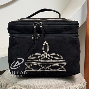 Bolsa de maquillaje de almacenamiento de gran capacidad de mano de cuero de ante a la moda, bolsa de lavado, caja de tocador de almacenamiento de baño de viaje rígido, bolsas de cosméticos - Product Image 1
