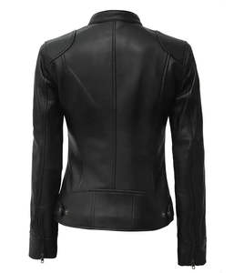 Chaquetas de Cuero para Mujer, Color Negro Sólido, Nueva Llegada 2026, Cuero Genuino de Vaca, Cuello Alto, Estilo con Cremallera - Product Image 2
