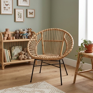Chaise pour enfants moderne et minimaliste en acier et rotin, mobilier contemporain, vente en gros, sièges pour salle de jeux, adorable salon de crèche - Product Image 2