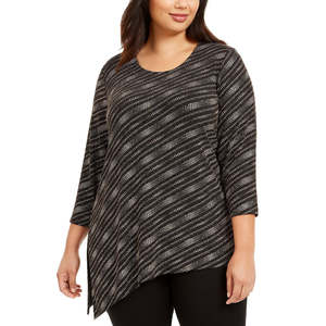 JM Collection Top asimmetrico in maglia metallizzata da donna, taglia Plus, nero, taglia 2 extra large - Product Image 1