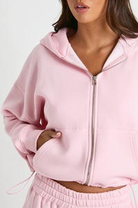 Haute qualité personnalisé surdimensionné goutte épaule pleine fermeture éclair recadrée femmes sweats à capuche confortable Anti-rides avant 100% coton - Product Image 3