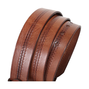 Men's Genuine Cowhide Leather <b>Belt</b> Solid Brown Formal Pin Buckle Silver Rectangular Durable One-Piece Molding - Product Image 6