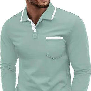 Men's Classic Casual Cotton for <b>Polo</b> <b>Shirts</b> Solid Pattern Golf Collar T-<b>Shirts</b> Anti-Wrinkle <b>Pocket</b> Short/Long Sleeve Plain Dyed - Product Image 2