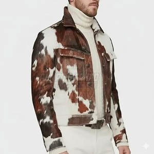 Veste en cuir de vachette pour homme, logo personnalisable sur le devant, élégante, pour le streetwear, l'hiver et l'usage quotidien - Product Image 3