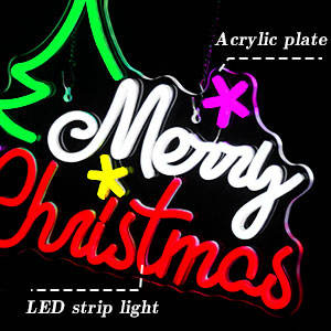 Feliz Navidad Letrero de neón LED Feliz y brillante Navidad Decoración de pared Feliz Navidad Luz de neón para fiesta de Navidad Fondo colgante - Product Image 3