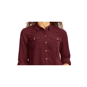 Camicia da donna Charter Club in popeline rosso tinta unita con bottoni, casual, con colletto a risvolto, vestibilità ampia, graziosa, per l'ufficio, autunnale, alla moda, taglie dalla Petite alla XL - Product Image 1