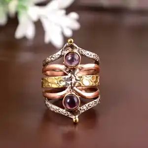 Custom made Jewelry Shiny High End 14k Solid Smoky Quartz Gold Natural Burma Ruby Gemstone White Pearl Band Rings For Women