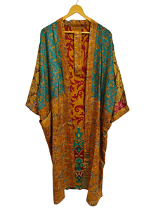 Kimono de seda reciclado Vintage indio hecho a mano, Kimono de retales, bata de Bikini, ropa de noche, bata larga, - Product Image 5