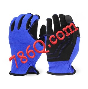 Gants en cuir de mécanicien bleu tactile avec Spandex bleu et gants de sécurité de travail en cuir synthétique noir pour la protection - Product Image 1