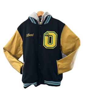 Chaqueta de bombardero de béisbol Varsity negra para hombre al por mayor decoración de bordado de escuela secundaria Letterman de calidad superior - Product Image 1