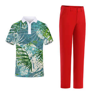 Conjunto de entrenamiento de golf OEM y ODM para hombre, venta al por mayor, polos hawaianos con estampado de sublimación de dos piezas, pantalones largos, ropa de golf personalizable - Product Image 3