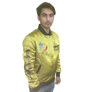 OEM Custom Embroidery Logo Letter Eco-Friendly Breathable <b>Summer</b> Baseball Silk Satin <b>Bomber</b> Varsity <b>Jacket</b> for <b>Men</b> - Product Image 1