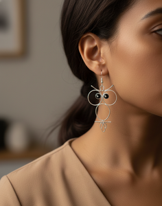 Handmade Silver Metal Wire Owl Pendant - Multipurpose Charm for <b>Necklace</b>, Keychain, Earrings, Bag Accessory with <b>Crystal</b> Eyes - Product Image 4