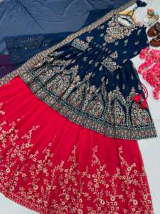 Ensemble Lehenga & Dupatta pour approvisionnement mondial en provenance d'Inde Nouveau Designer Party Wear Look Heavy Faux Georgette Top - Product Image 2