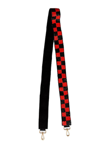 Red and Black Checkered Beaded <b>Purse</b> Strap <b>White</b> with Black Embroidery Seed Bead Checkered <b>Purse</b> Beaded Strap - Product Image 5