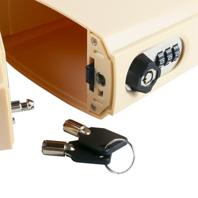 Light Cream Key Lock Personal Security Box with ABS & Zinc Alloy Construction for Safe Storage of Wallets and IDs While Swimming