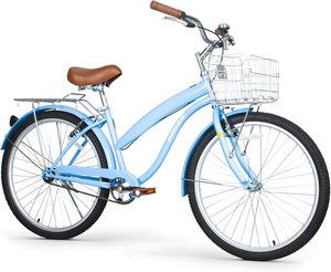 Bicicleta de Playa de Alta Calidad, Bicicleta Urbana de 24 y 26 Pulgadas para Hombres y Mujeres Adultos, Guardabarros Delanteros y Traseros de Acero de Alto Carbono, C - Product Image 1
