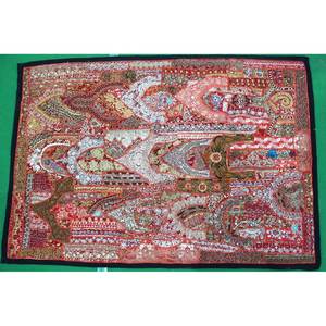 Indian Bohemian <b>Wall</b> Hanging Tapestry Embroidered Coral Red Mandala Cotton Material for Outdoor <b>Wall</b> <b>Decor</b> Halloween Style - Product Image 2