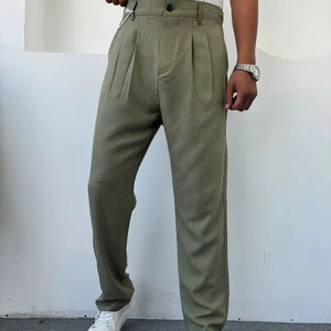 Pantalon d'homme coupe ajustée marron confortable léger en coton imperméable pour le travail quotidien pour une utilisation décontractée au bureau Mid Hip Hop - Product Image 1
