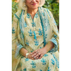 Ensemble 3 pièces modeste en mousseline de coton imprimé floral uni avec fermetures éclair, logo personnalisé, grandes tailles XS-CL-62107B pour occasions formelles de jour - Product Image 6