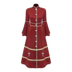 Vestido blanco de clero de iglesia de manga larga para Ministros elegante cuello romano bordado en el pecho cruzado - Product Image 5