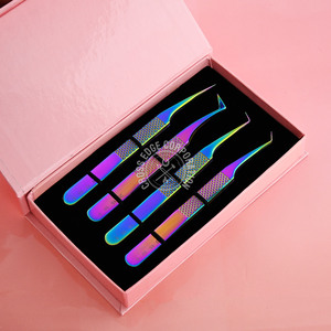 Pinzas al por mayor para extensión de pestañas con punta de fibra, para volumen, rectas, de aislamiento, curvas, clásicas, con agarre de diamante antideslizante - Product Image 6