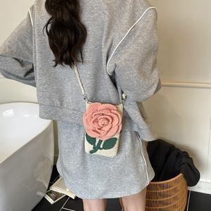 Sac à bandoulière en coton tissé au crochet pour femme, motif tournesol, style pastoral, avec doublure en polyester, tendance - Product Image 1