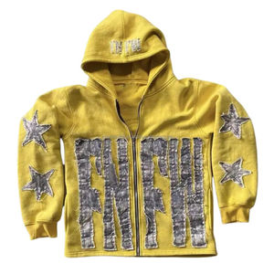 Heavyweight Sun Faded Cropped Square Zipper Vintage Old Parche bordado Hombres Lavado ácido Sudadera con capucha de algodón térmico - Product Image 5