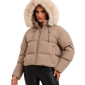 Chaqueta acolchada OEM de piedra personalizada de alta calidad para mujer, chaqueta acolchada de invierno con cremallera completa y cuello levantado, diseño sólido con burbujas acolchadas - Product Image 1