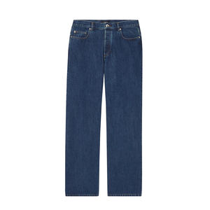 Jeans droits mi-lourds bleu foncé pour homme, coupe taille haute, coupe droite, coupe-vent, respirant, grande taille, séchage rapide, fermeture éclair, tissu enduit - Product Image 1