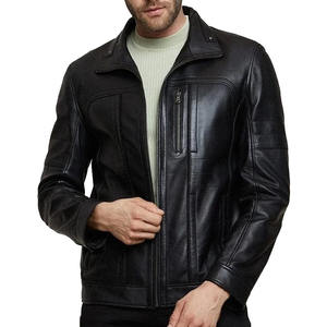 Chaqueta de piel sintética negra para hombre Diseño minimalista ajustado con cierre frontal de cremallera - Product Image 3