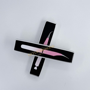 Pinzas para Extensión de Pestañas de Acero Inoxidable, Pinzas de Aislamiento con Punta de Fibra, Recubrimiento en Polvo Rosa Blanco, Herramienta Profesional para Pestañas - Product Image 3